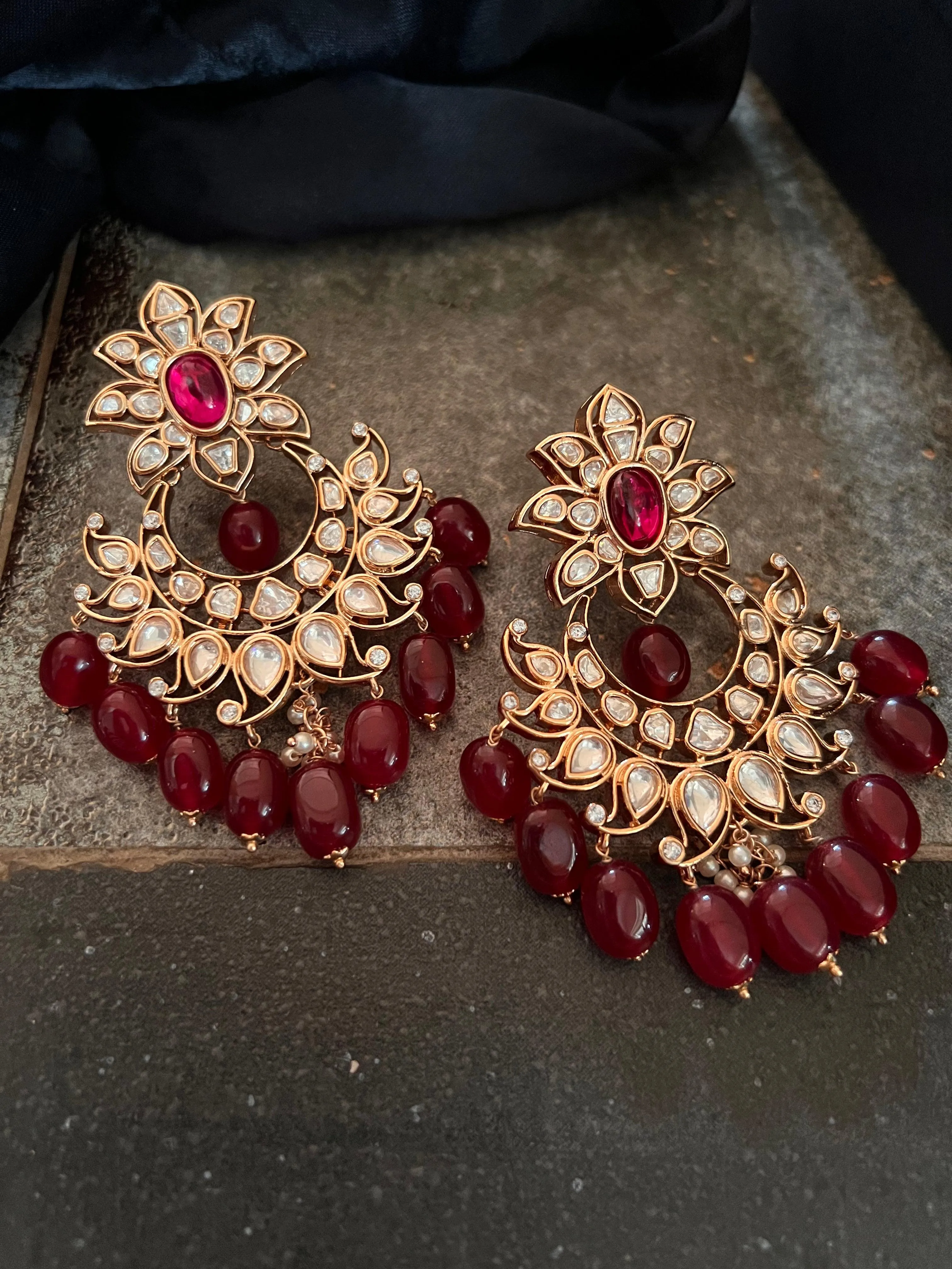 Gorgeous Red Kundan Earrings