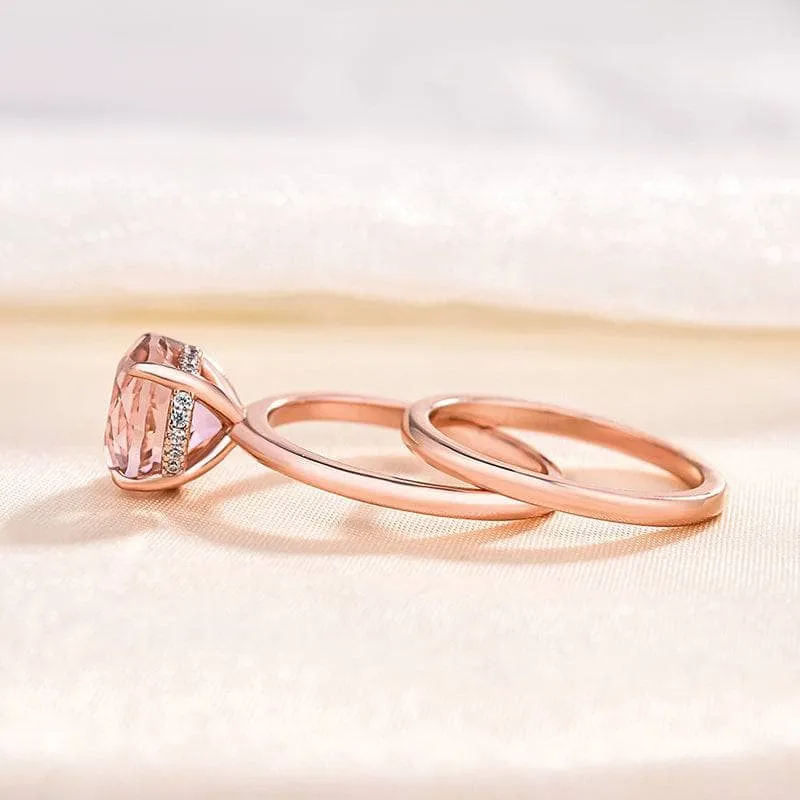 Gorgeous Round Cut Morganite Pink Wedding Set
