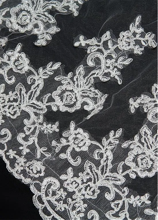 Gorgeous Tulle Cathedral Wedding Veil With Lace Applique