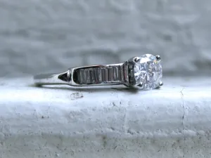 Gorgeous Vintage 14K White Gold Diamond Engagement Ring with Baguettes - 0.89ct.