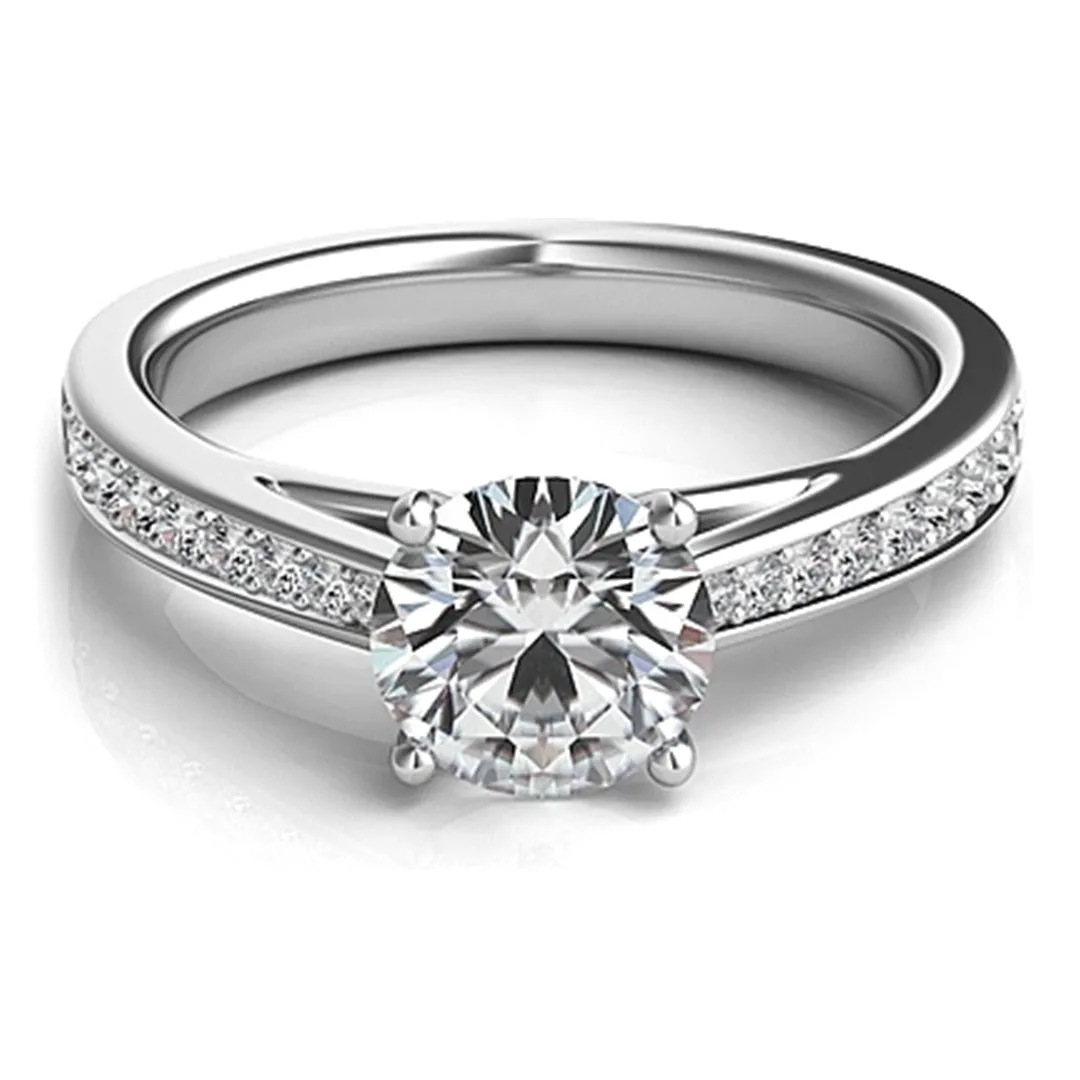 Graduated Pave-Set Diamond Engagement Ring