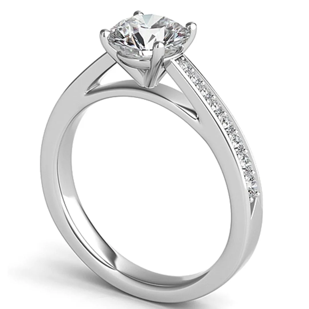 Graduated Pave-Set Diamond Engagement Ring