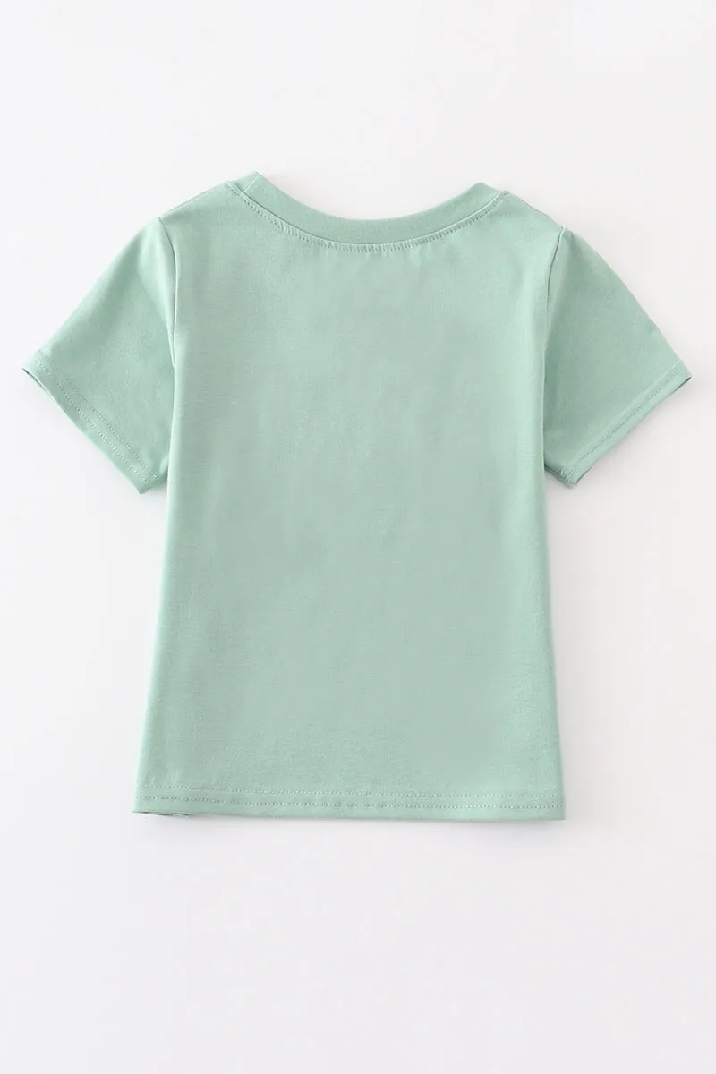 Green dog pumpkin french knot boy top