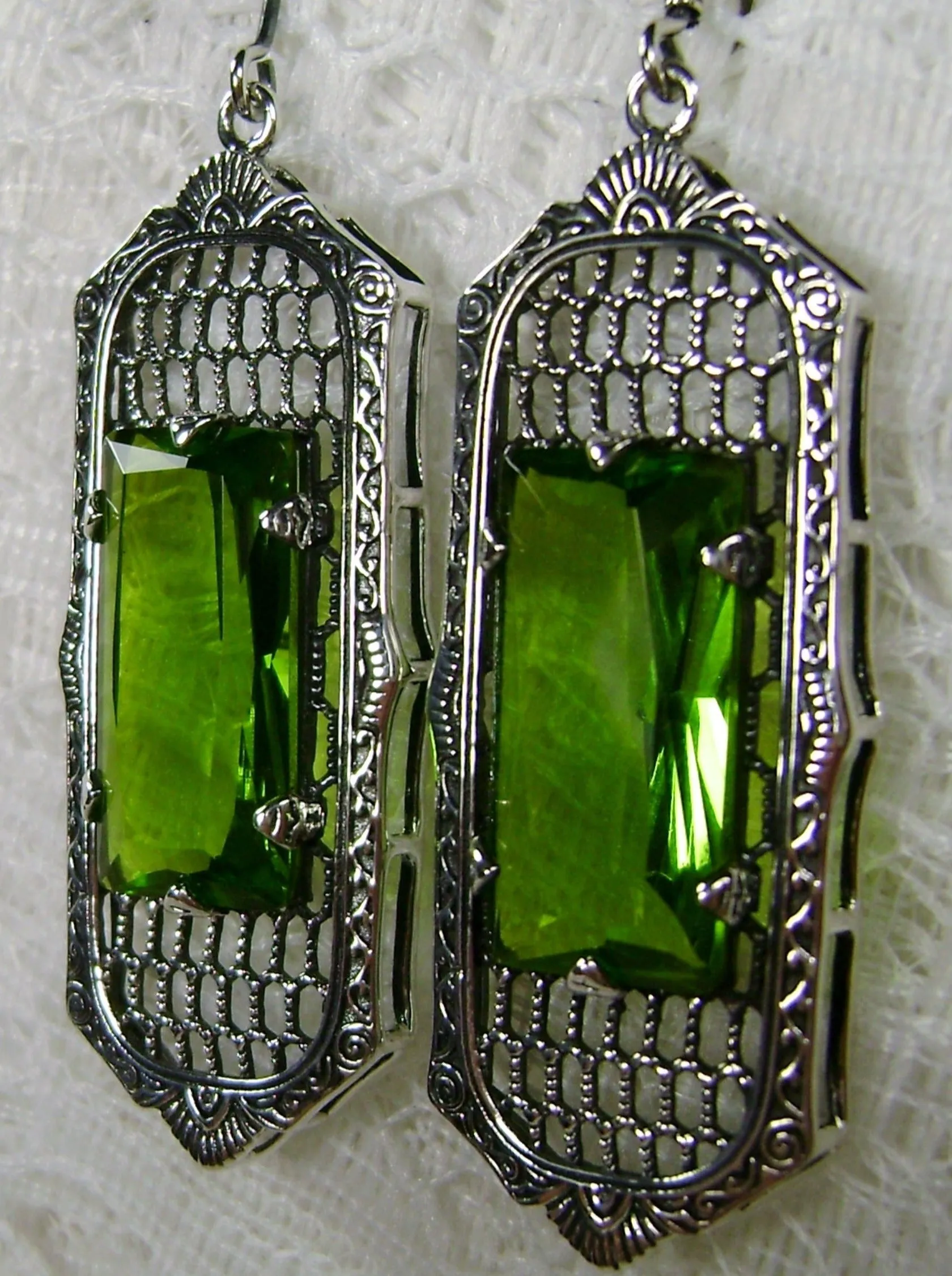 Green Peridot Earrings, Baguette Gem, 1930s Reproduction Art Deco Jewelry, Design E16