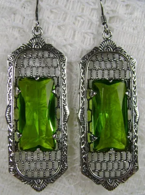 Green Peridot Earrings, Baguette Gem, 1930s Reproduction Art Deco Jewelry, Design E16