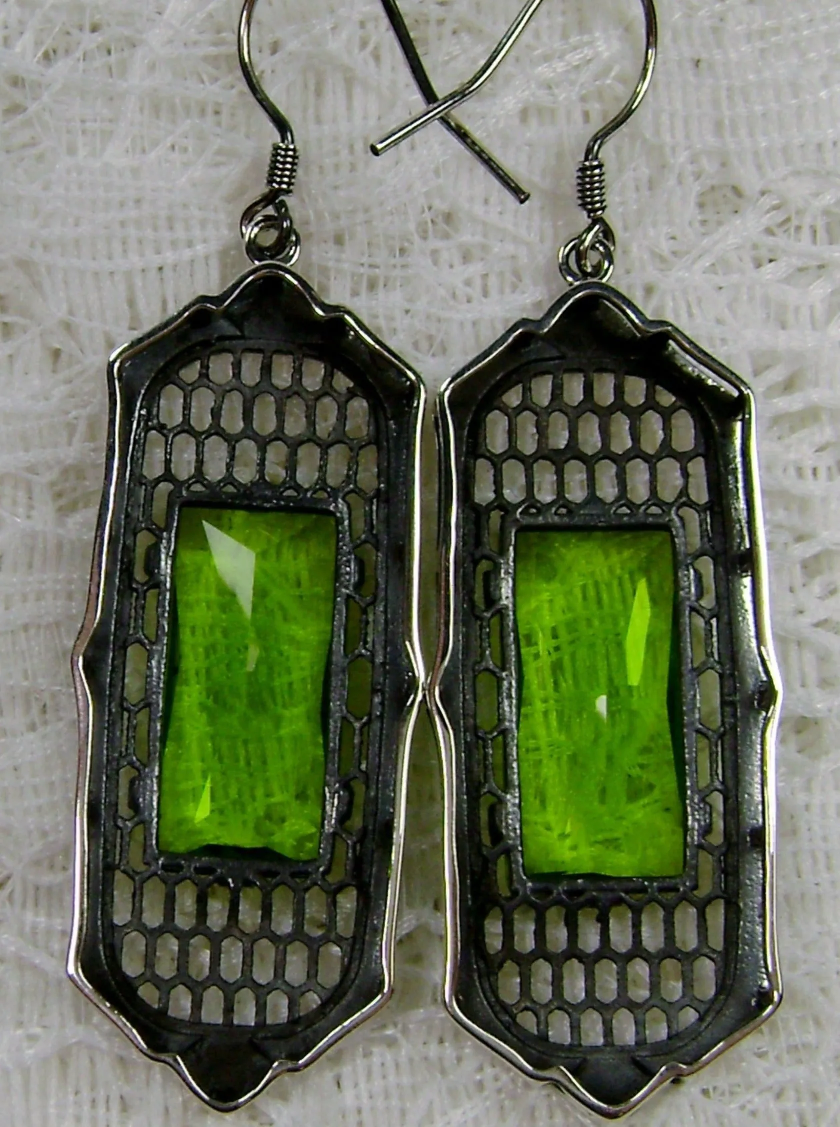 Green Peridot Earrings, Baguette Gem, 1930s Reproduction Art Deco Jewelry, Design E16