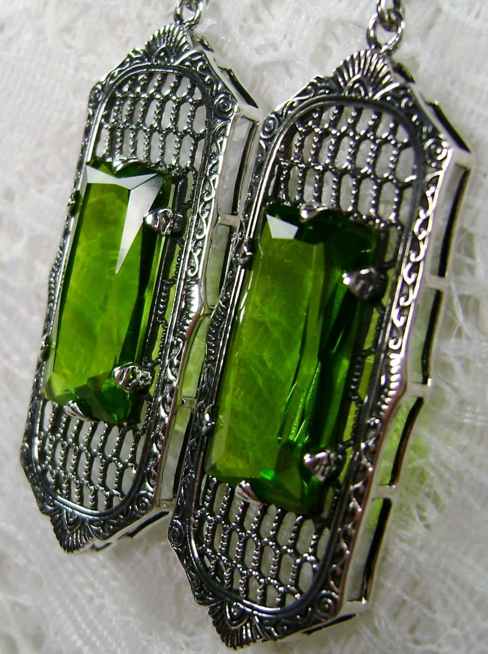 Green Peridot Earrings, Baguette Gem, 1930s Reproduction Art Deco Jewelry, Design E16