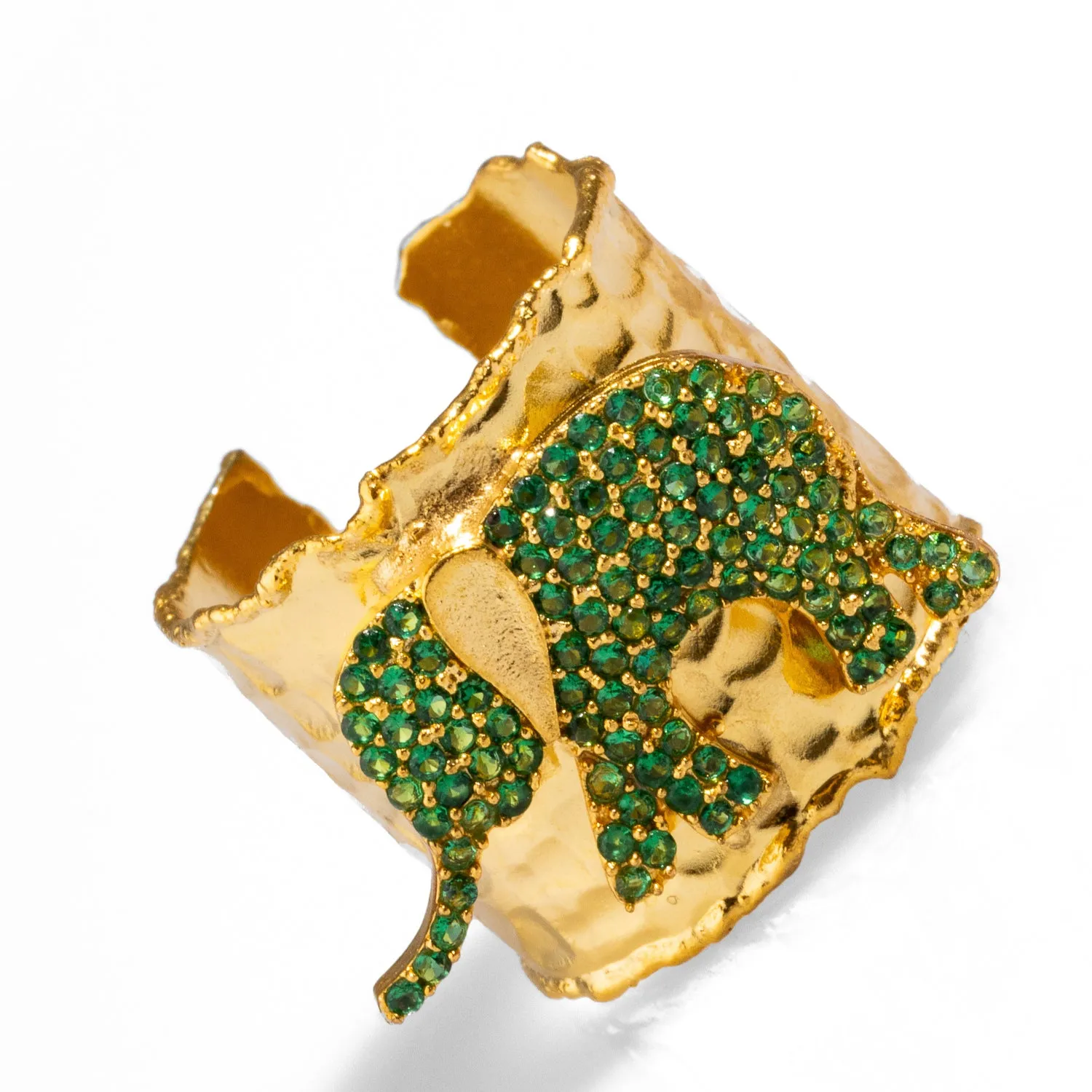 Guardian Green Elephant Gold Chunky Adjustable Ring