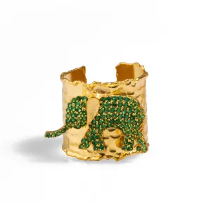 Guardian Green Elephant Gold Chunky Adjustable Ring