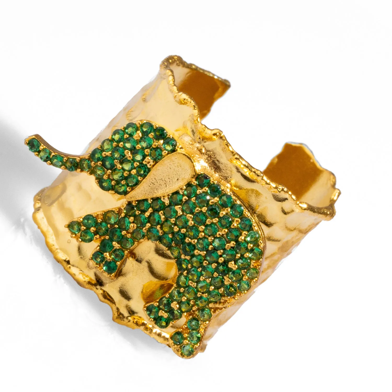 Guardian Green Elephant Gold Chunky Adjustable Ring