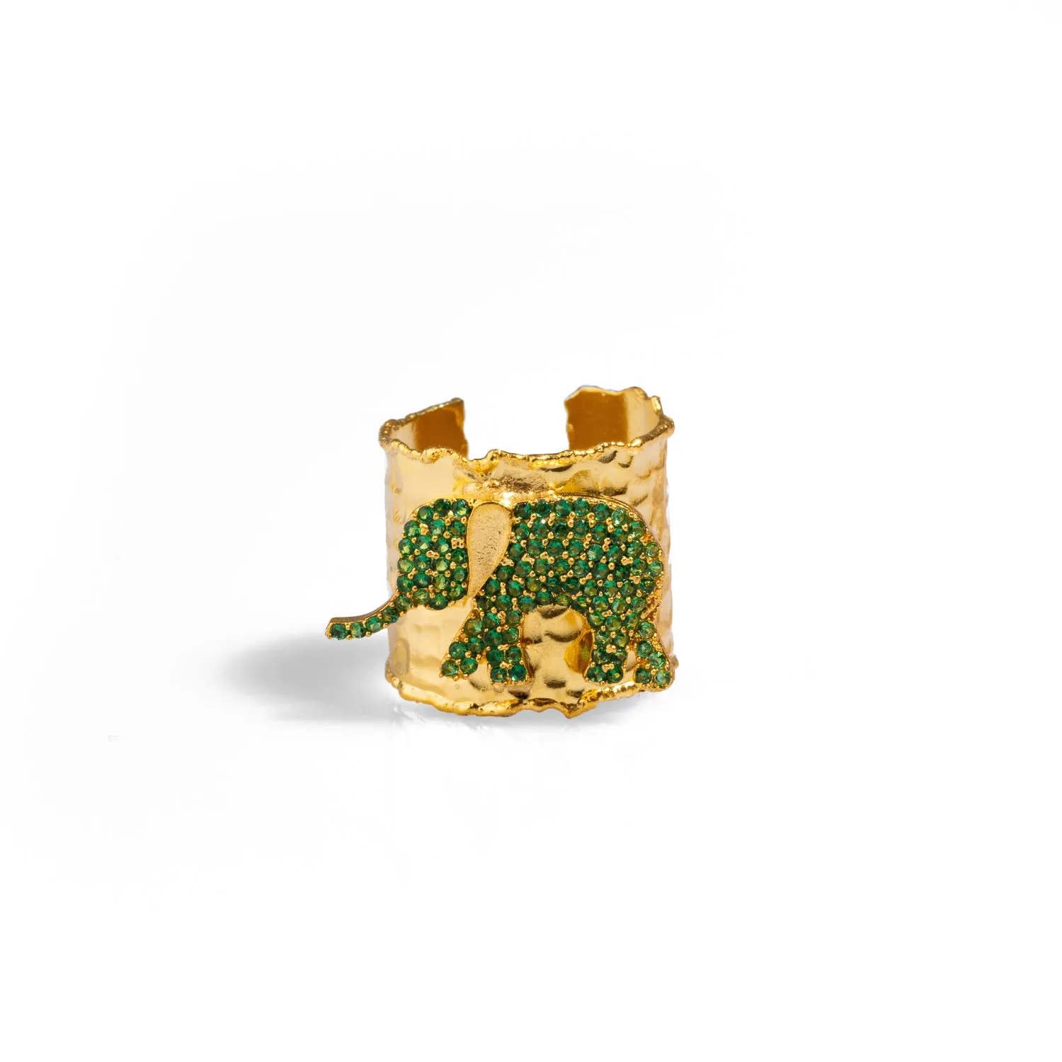 Guardian Green Elephant Gold Chunky Adjustable Ring