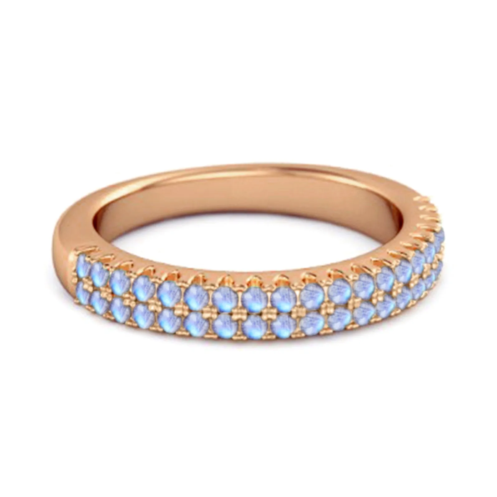 Half Eternity Band Moonstone Dual Line Ring 925 Sterling Silver