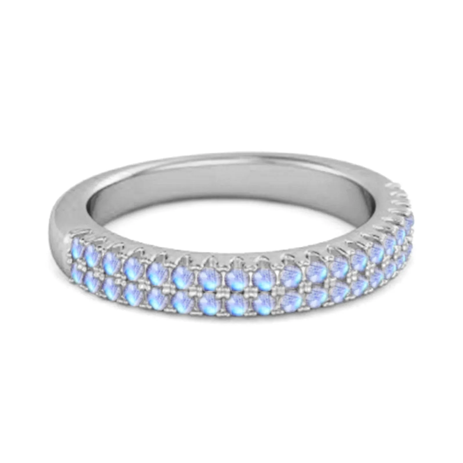 Half Eternity Band Moonstone Dual Line Ring 925 Sterling Silver