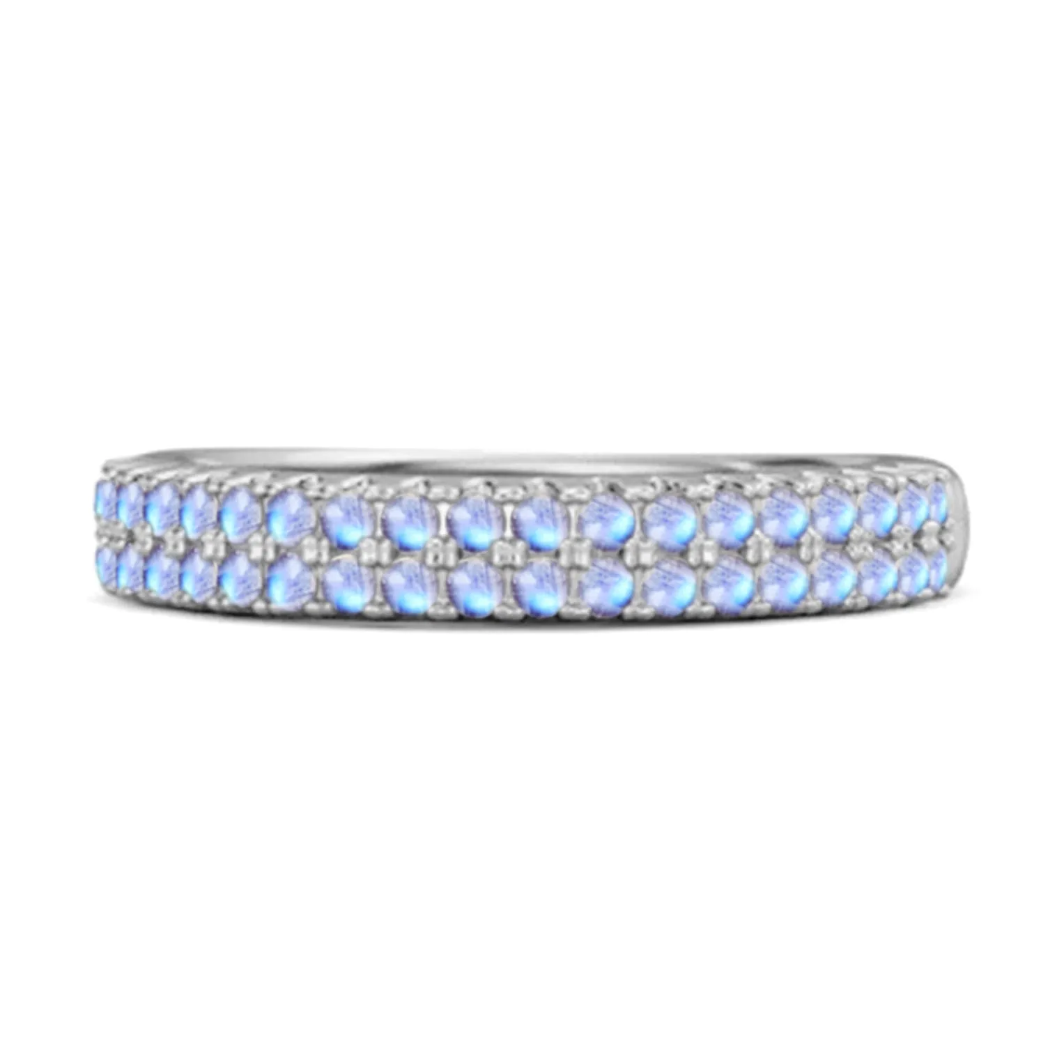 Half Eternity Band Moonstone Dual Line Ring 925 Sterling Silver
