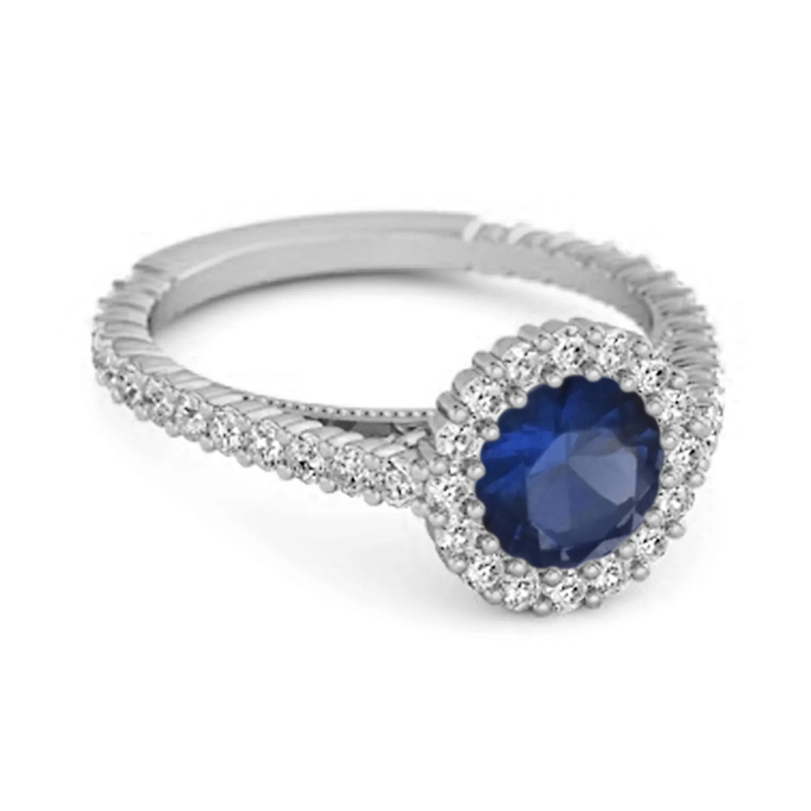Halo Engagement 925 Sterling Silver 0.50 Ctw Blue Sapphire Stacking Ring