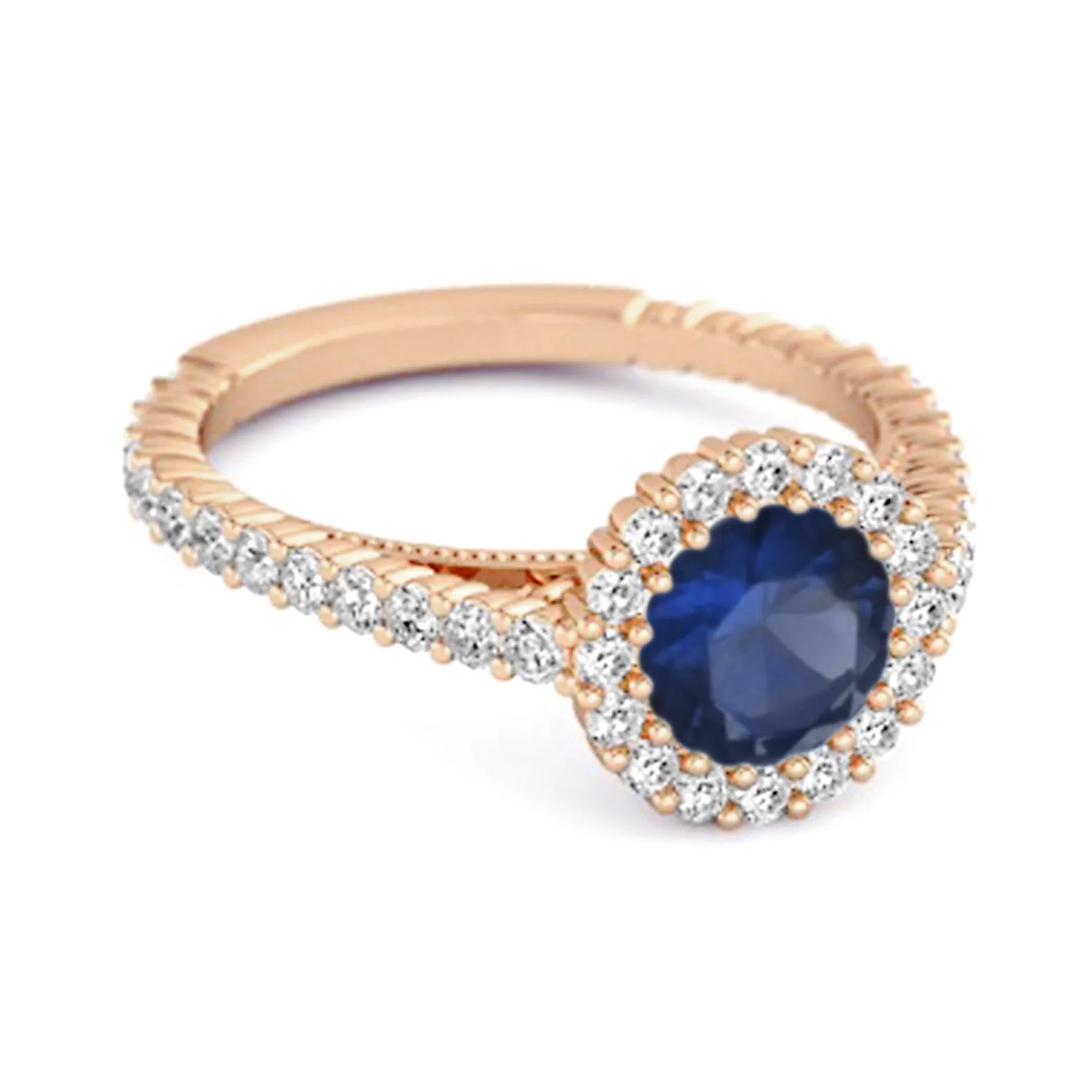 Halo Engagement 925 Sterling Silver 0.50 Ctw Blue Sapphire Stacking Ring