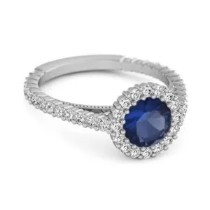 Halo Engagement 925 Sterling Silver 0.50 Ctw Blue Sapphire Stacking Ring