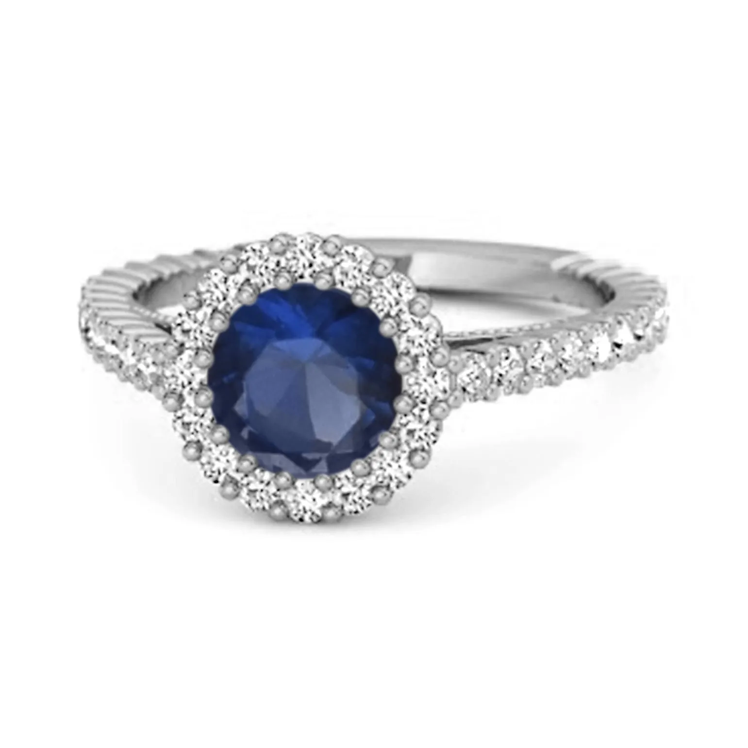 Halo Engagement 925 Sterling Silver 0.50 Ctw Blue Sapphire Stacking Ring