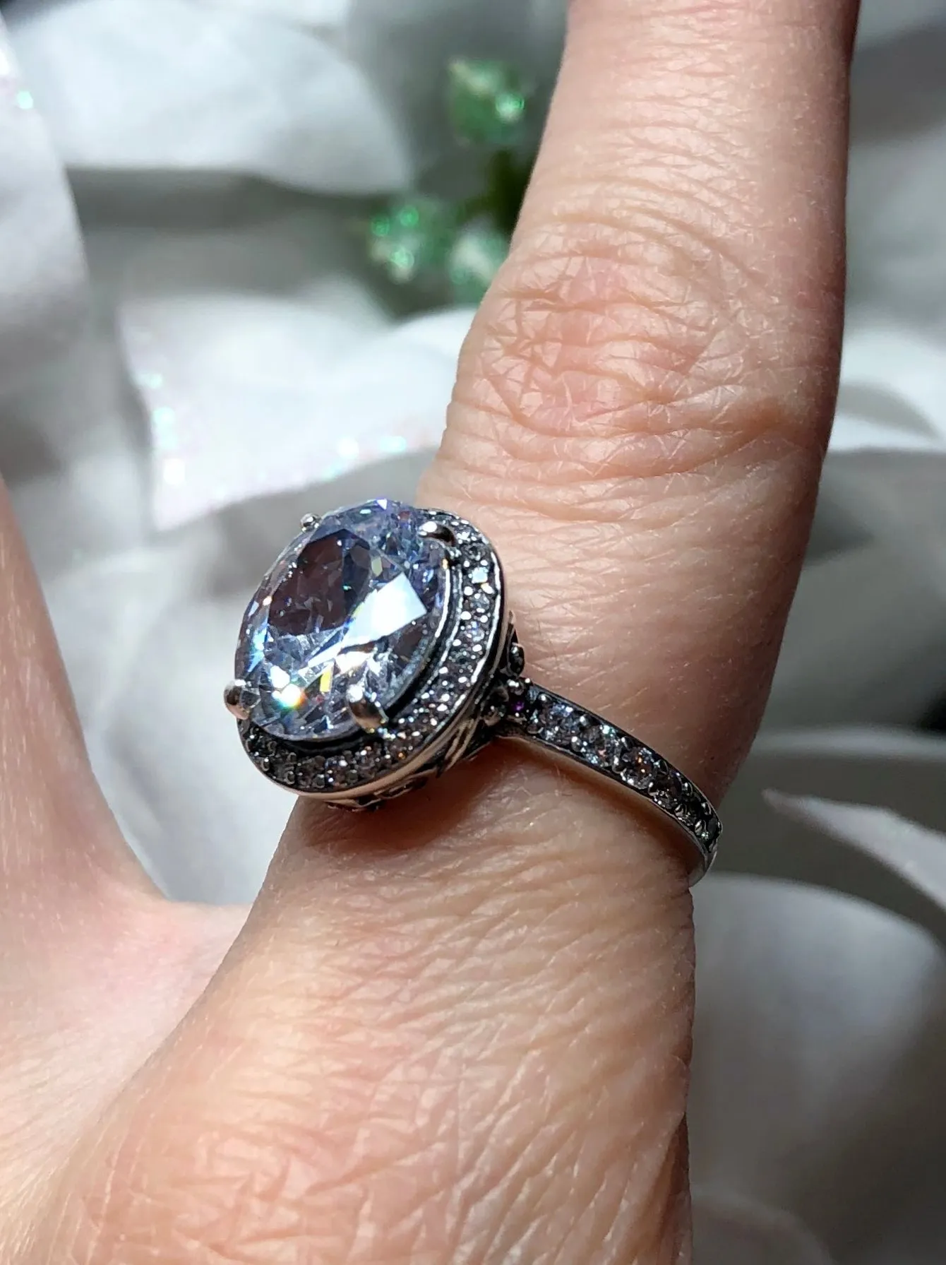 Halo Ring, Size 6, White CZ Gems, Art Deco Sterling Silver Filigree #D228 - Ready to Ship