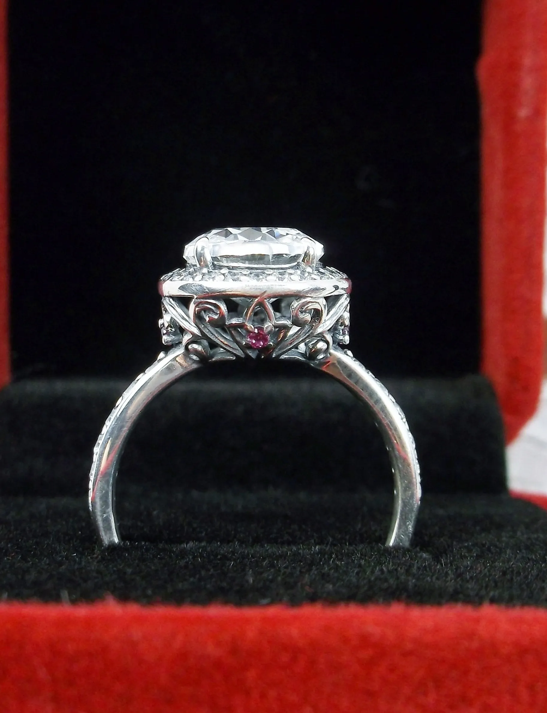 Halo Ring, Size 6, White CZ Gems, Art Deco Sterling Silver Filigree #D228 - Ready to Ship