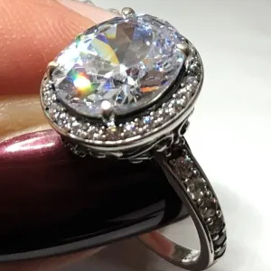 Halo Ring, Size 6, White CZ Gems, Art Deco Sterling Silver Filigree #D228 - Ready to Ship
