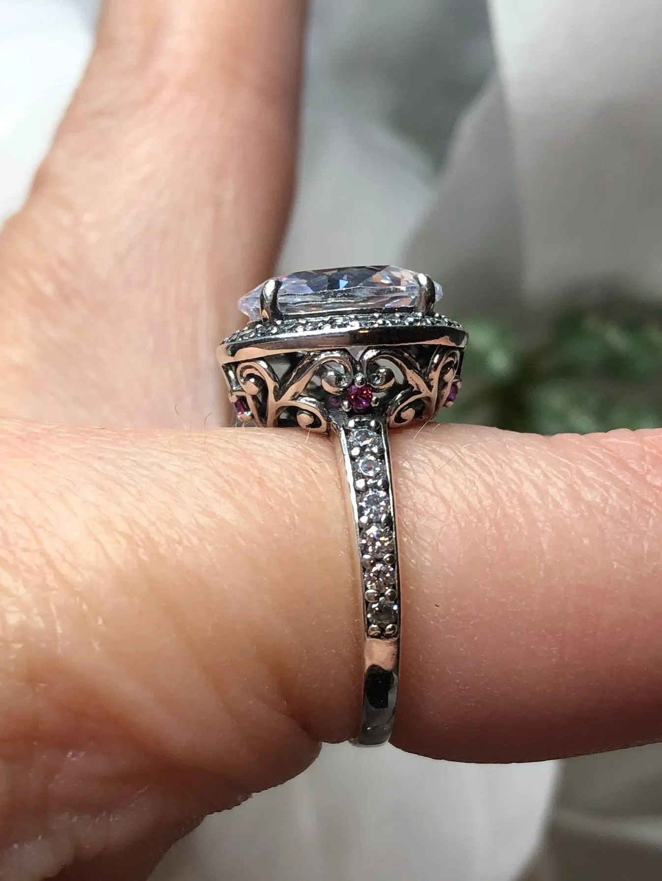 Halo Ring, Size 6, White CZ Gems, Art Deco Sterling Silver Filigree #D228 - Ready to Ship