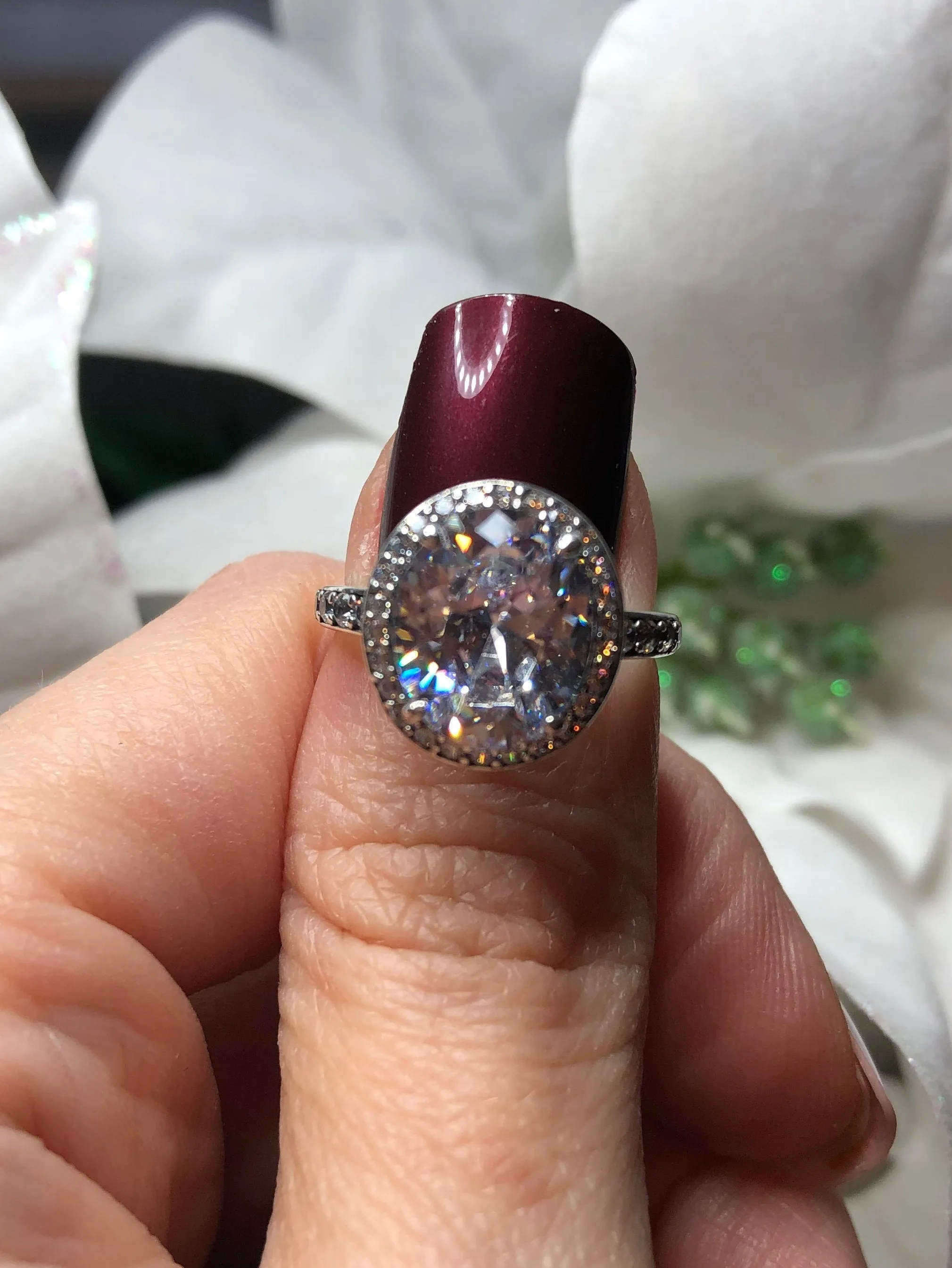 Halo Ring, Size 6, White CZ Gems, Art Deco Sterling Silver Filigree #D228 - Ready to Ship