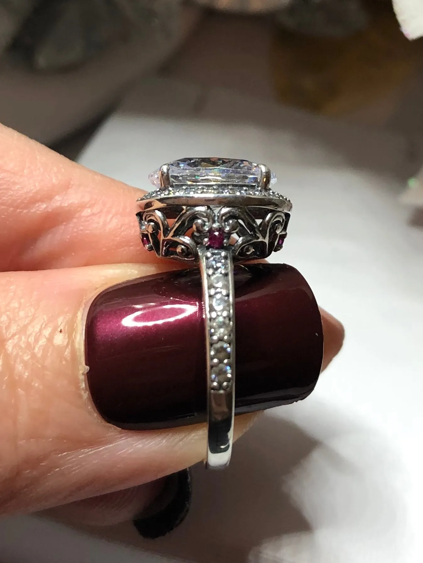 Halo Ring, Size 6, White CZ Gems, Art Deco Sterling Silver Filigree #D228 - Ready to Ship