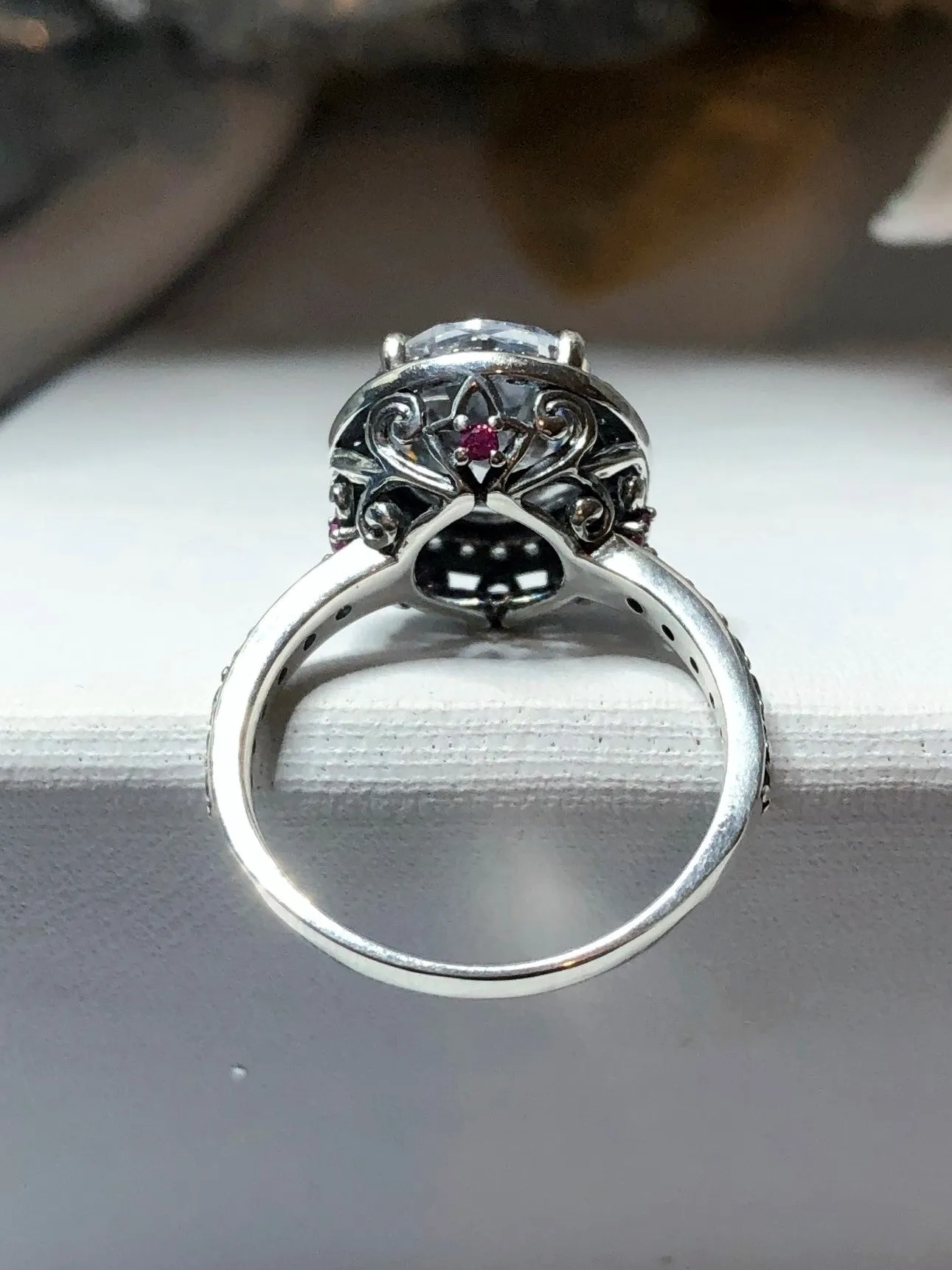 Halo Ring, Size 6, White CZ Gems, Art Deco Sterling Silver Filigree #D228 - Ready to Ship