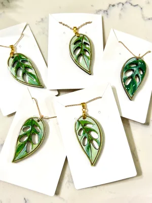 Hand-painted Swiss Cheese Monstera Resin Glazed Pendant