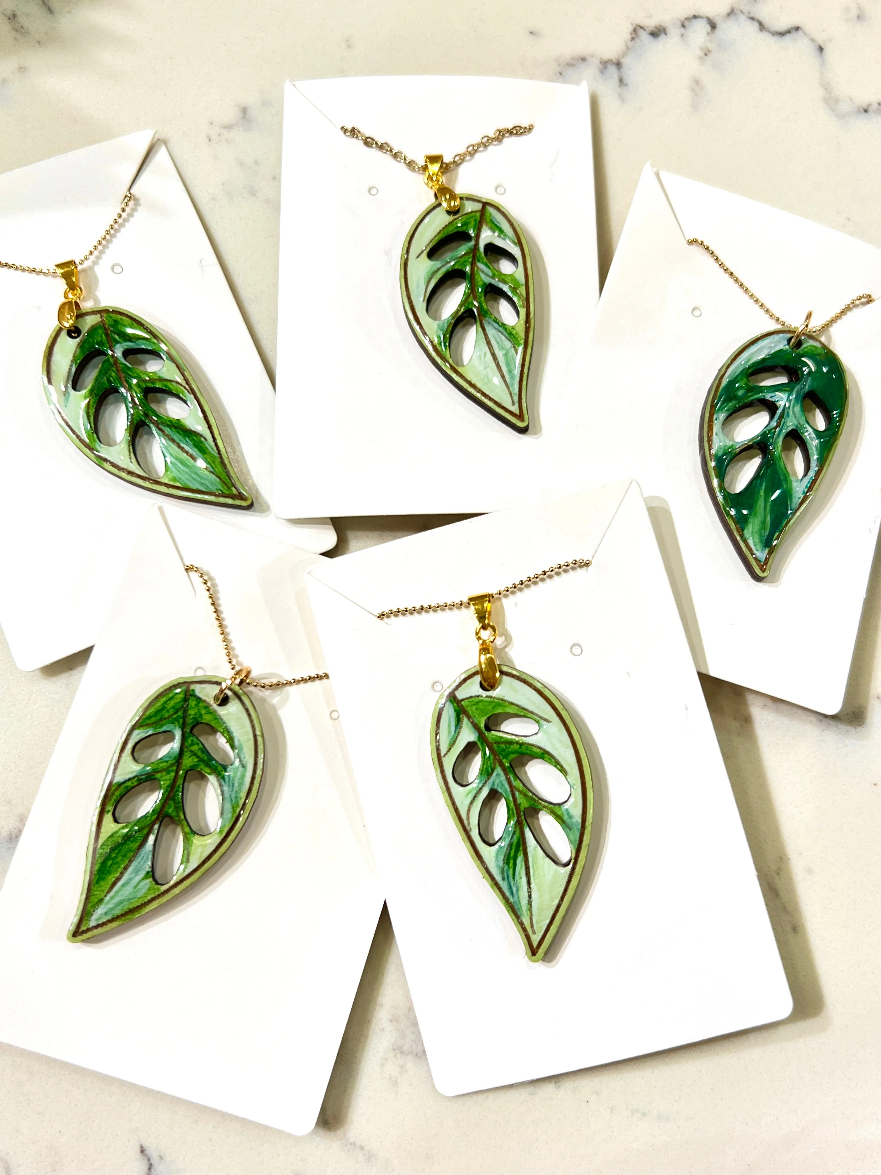 Hand-painted Swiss Cheese Monstera Resin Glazed Pendant