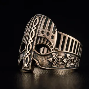 Handcrafted Viking Helmet with Norse Ornament  Unique Ring