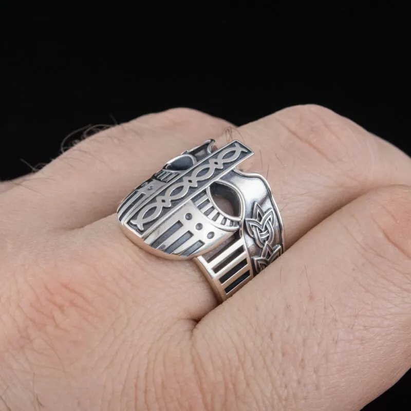 Handcrafted Viking Helmet with Norse Ornament  Unique Ring
