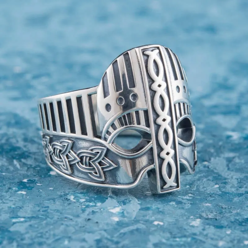 Handcrafted Viking Helmet with Norse Ornament  Unique Ring
