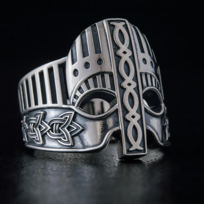 Handcrafted Viking Helmet with Norse Ornament  Unique Ring