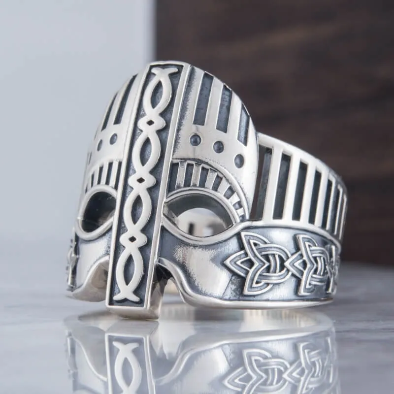 Handcrafted Viking Helmet with Norse Ornament  Unique Ring