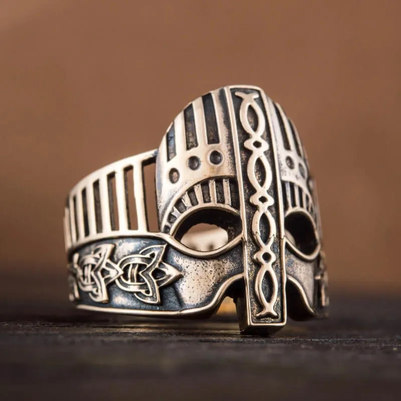 Handcrafted Viking Helmet with Norse Ornament  Unique Ring
