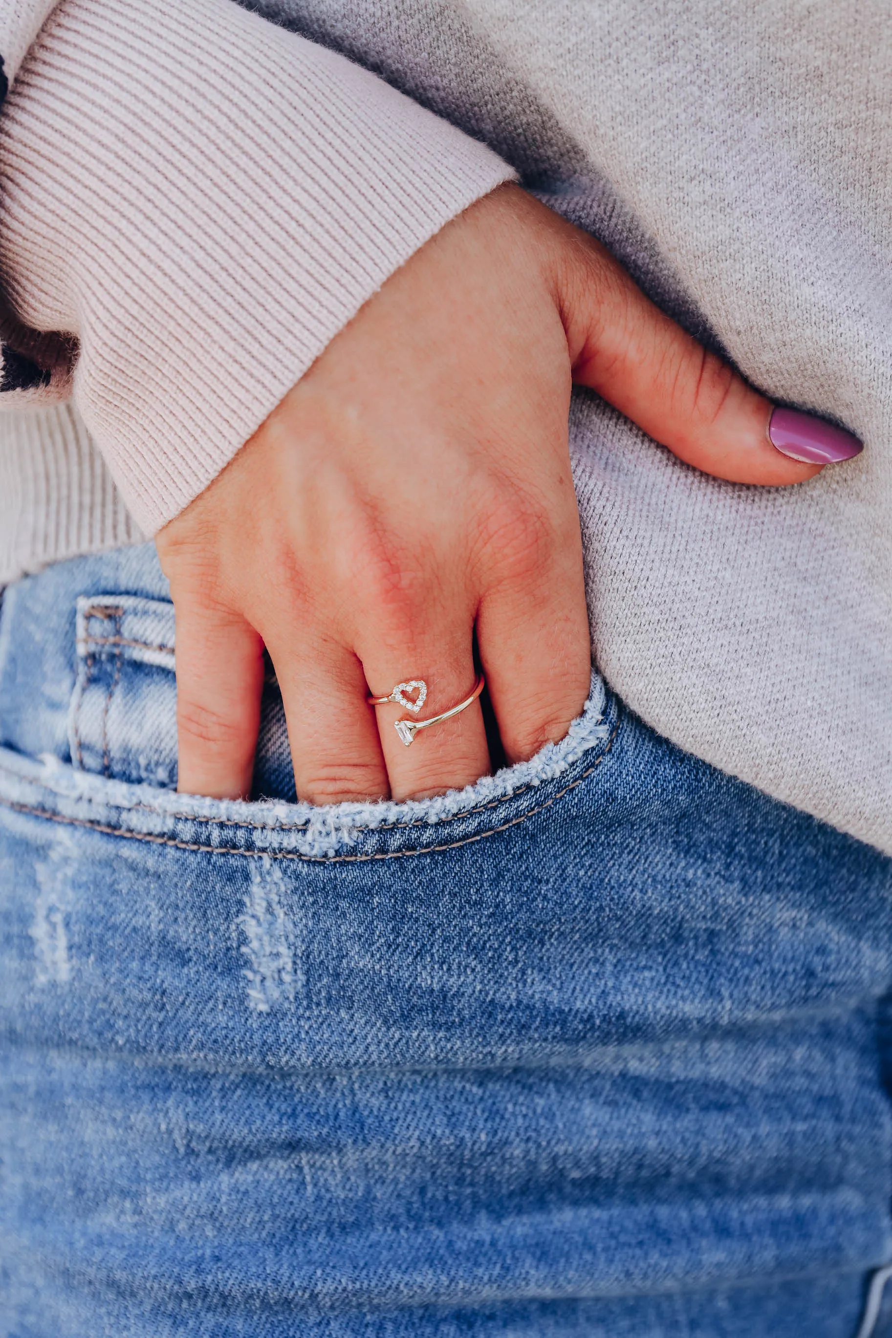 Heart and Stone Ring - Gold Plated