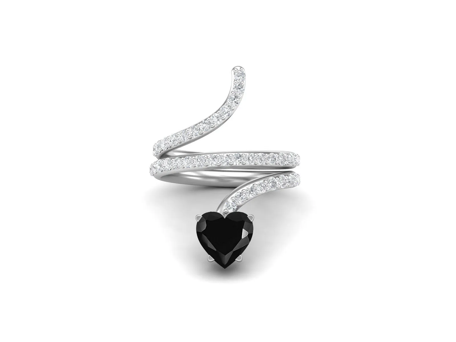 Heart Shaped Cobra Snake Black Spinel Engagement Ring Unique Twisted Wedding Ring