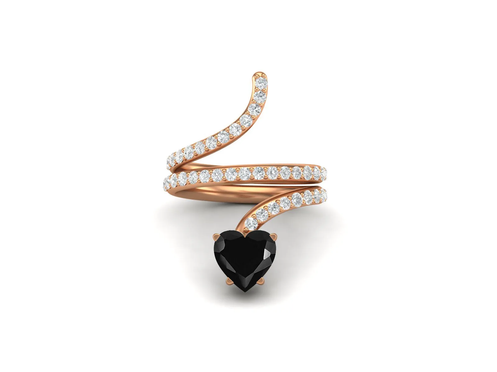 Heart Shaped Cobra Snake Black Spinel Engagement Ring Unique Twisted Wedding Ring