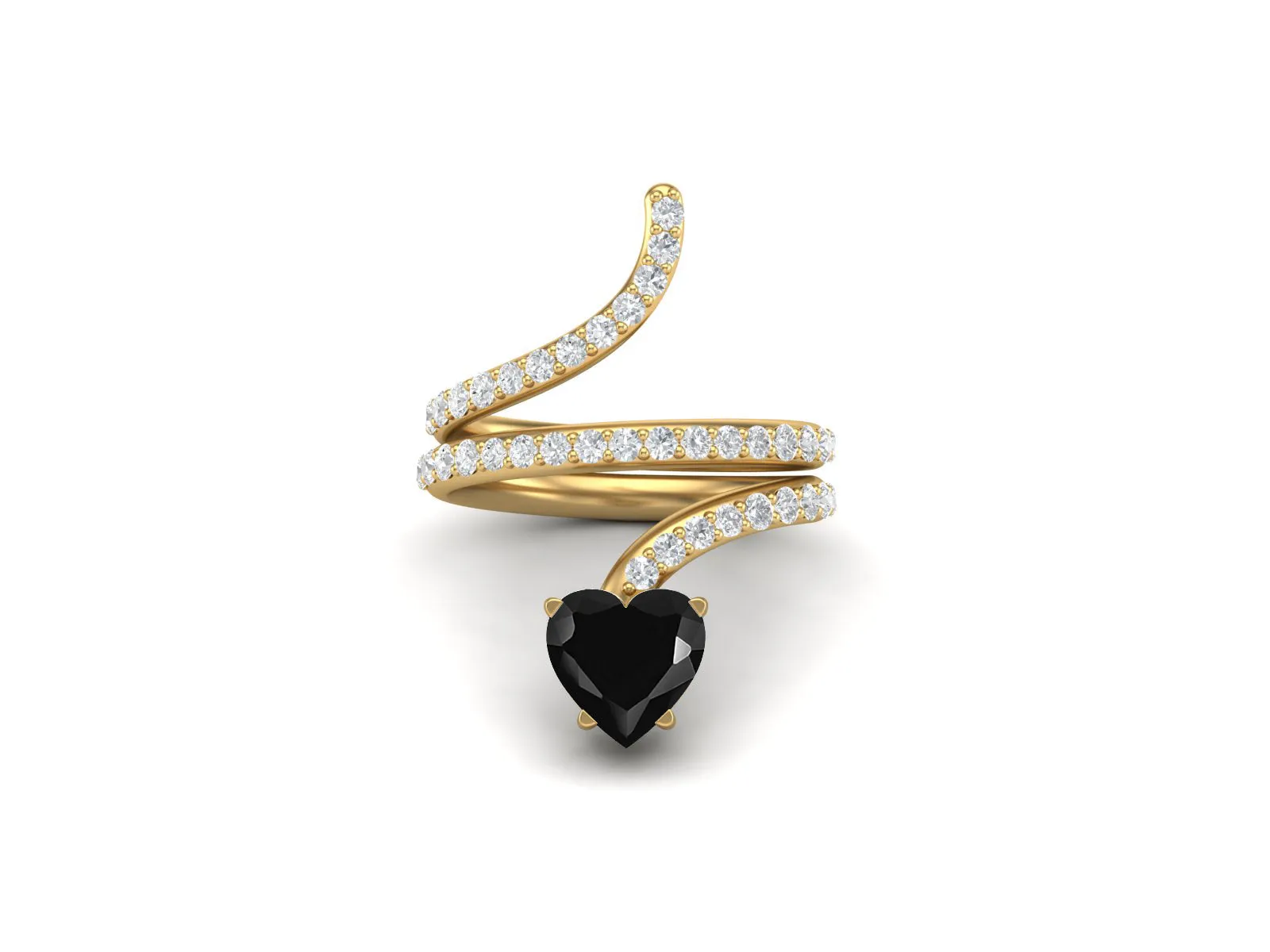 Heart Shaped Cobra Snake Black Spinel Engagement Ring Unique Twisted Wedding Ring