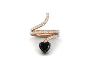 Heart Shaped Cobra Snake Black Spinel Engagement Ring Unique Twisted Wedding Ring