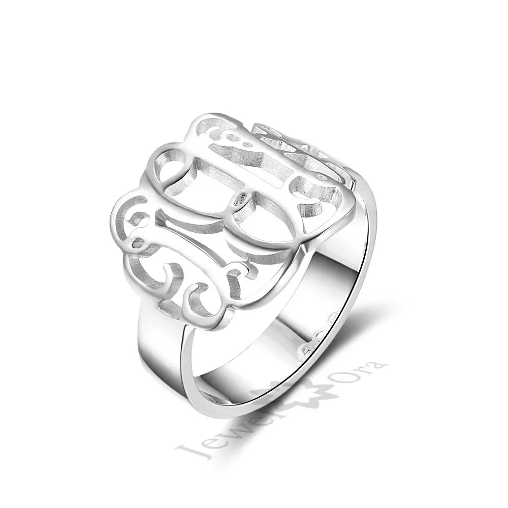 Hollow Monogram Name - Sterling Silver Ring