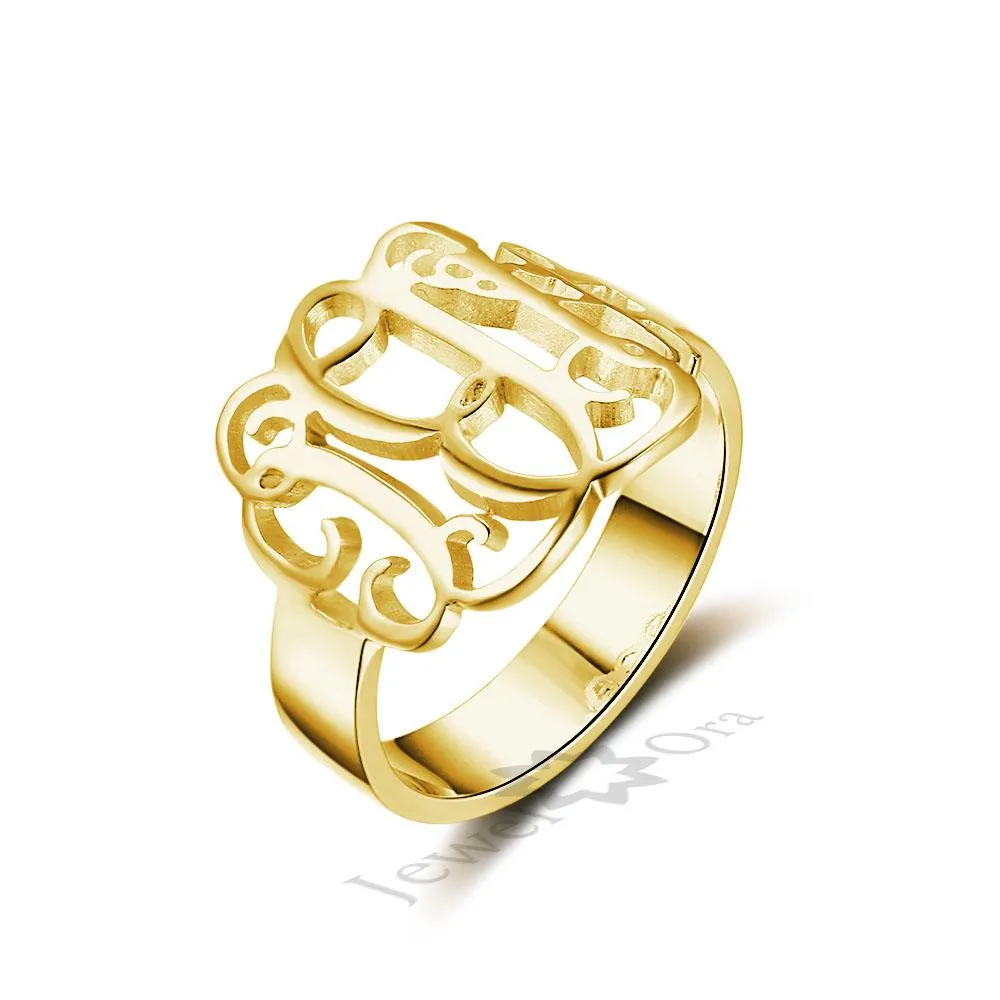 Hollow Monogram Name - Sterling Silver Ring