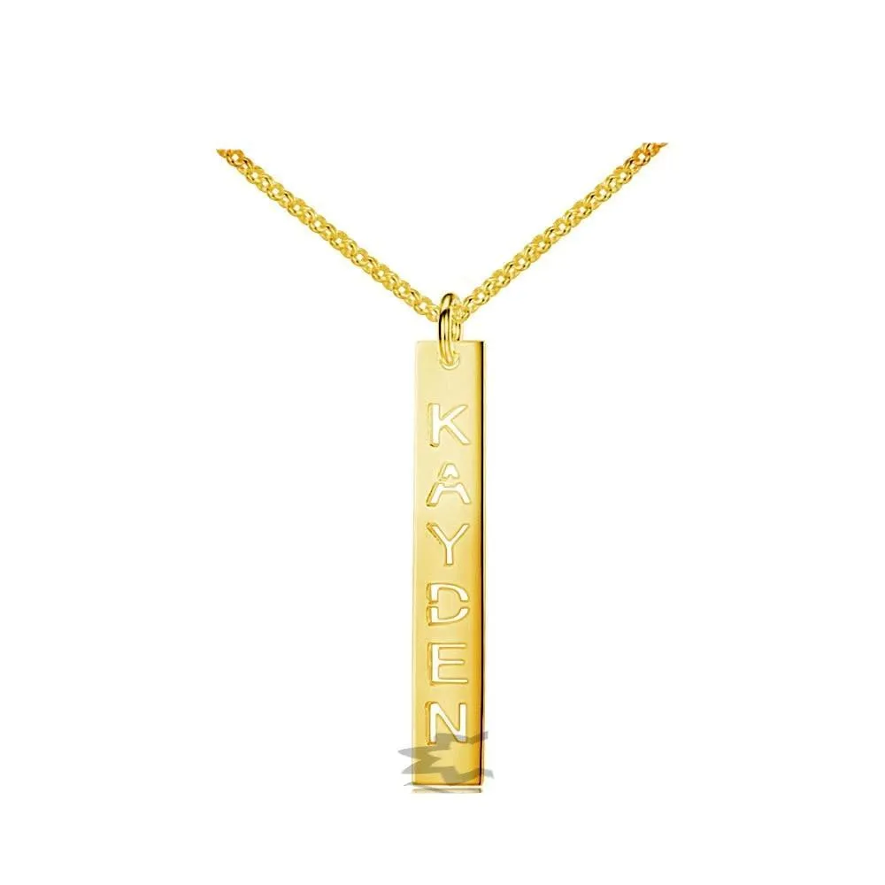 Hollow Name Engrave 925 Sterling Silver Bar Necklace Gold Color Personalized Necklace Christmas Gift