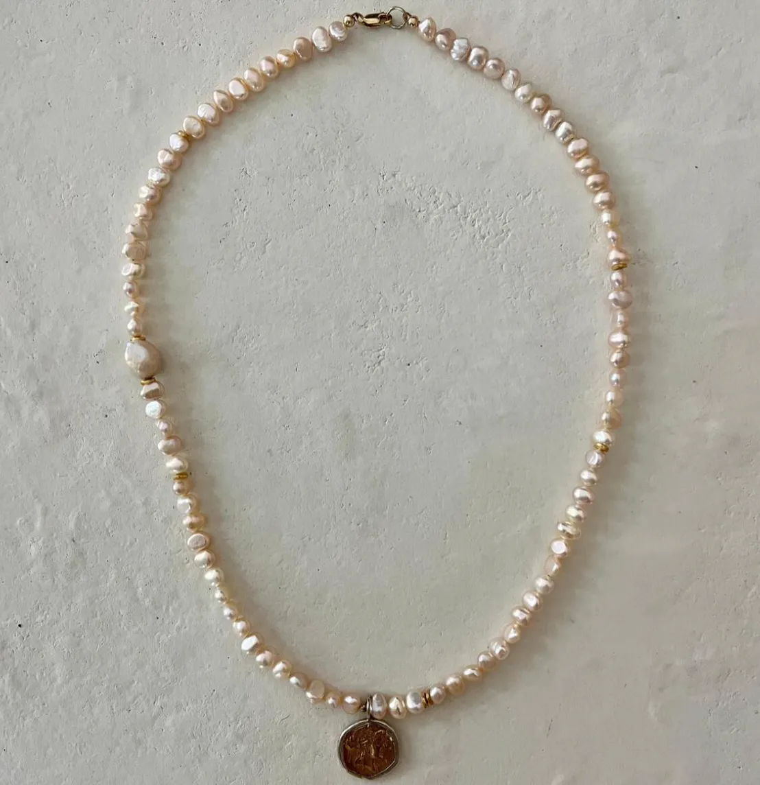 House of Olia - Orsi Pink Pearl and Coin Necklace