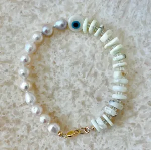 House of Olia - Tusa Freshwater Pearl and Coral Bead Bracelet