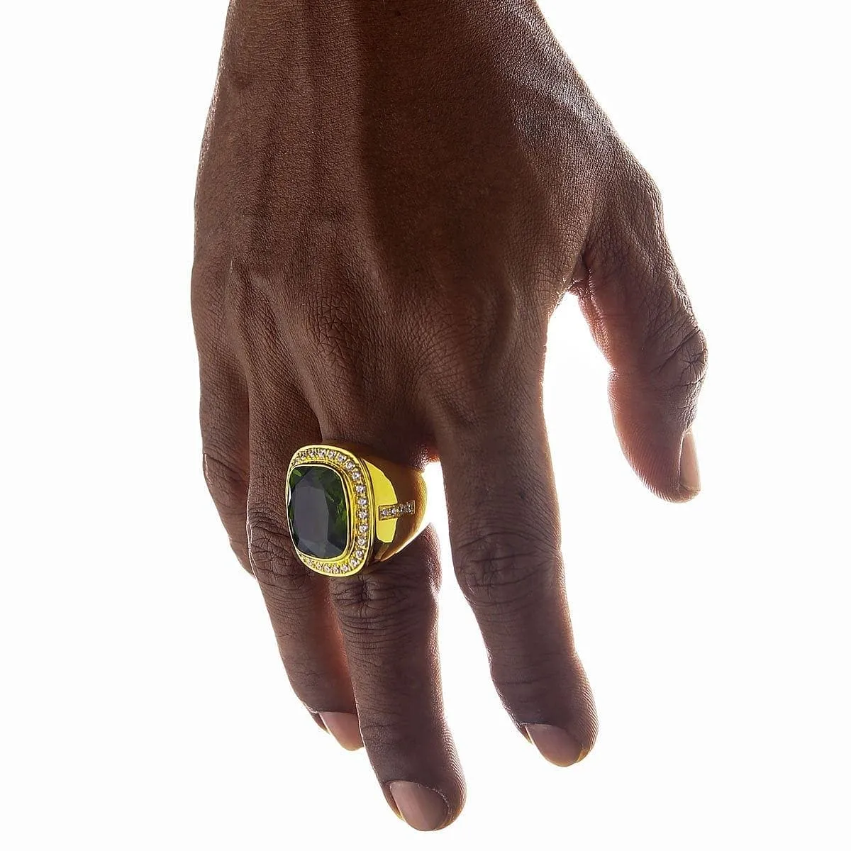 Huge Natural Green Peridot 14K Yellow Gold Men's Ring