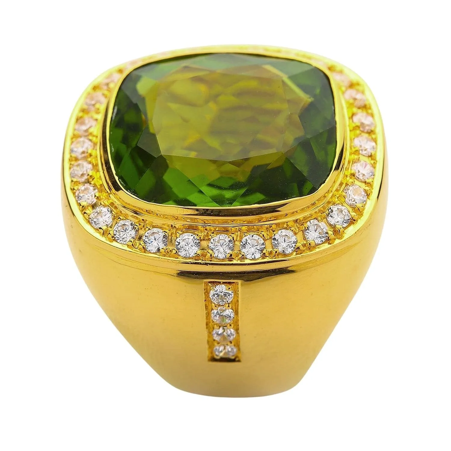 Huge Natural Green Peridot 14K Yellow Gold Men's Ring