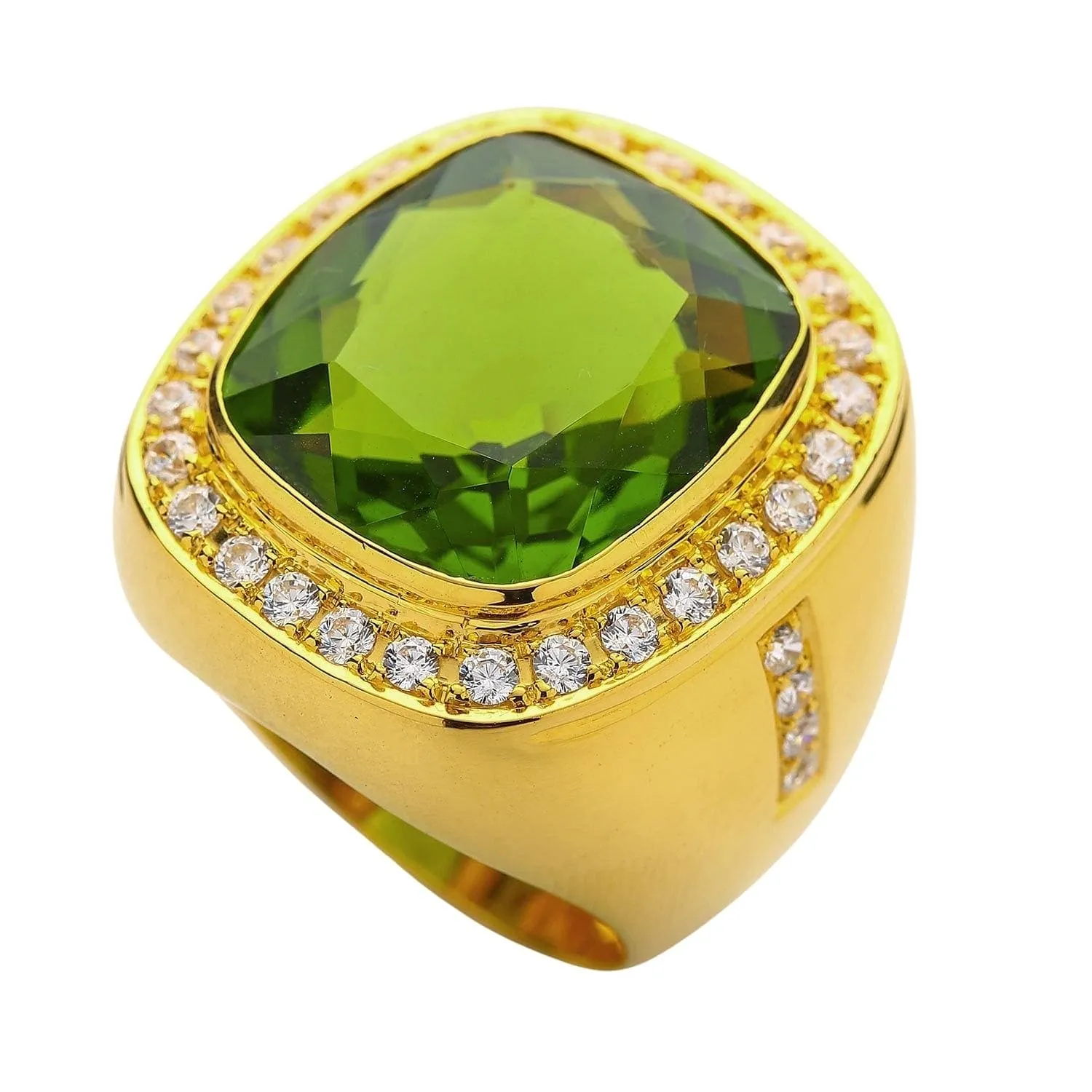 Huge Natural Green Peridot 14K Yellow Gold Men's Ring